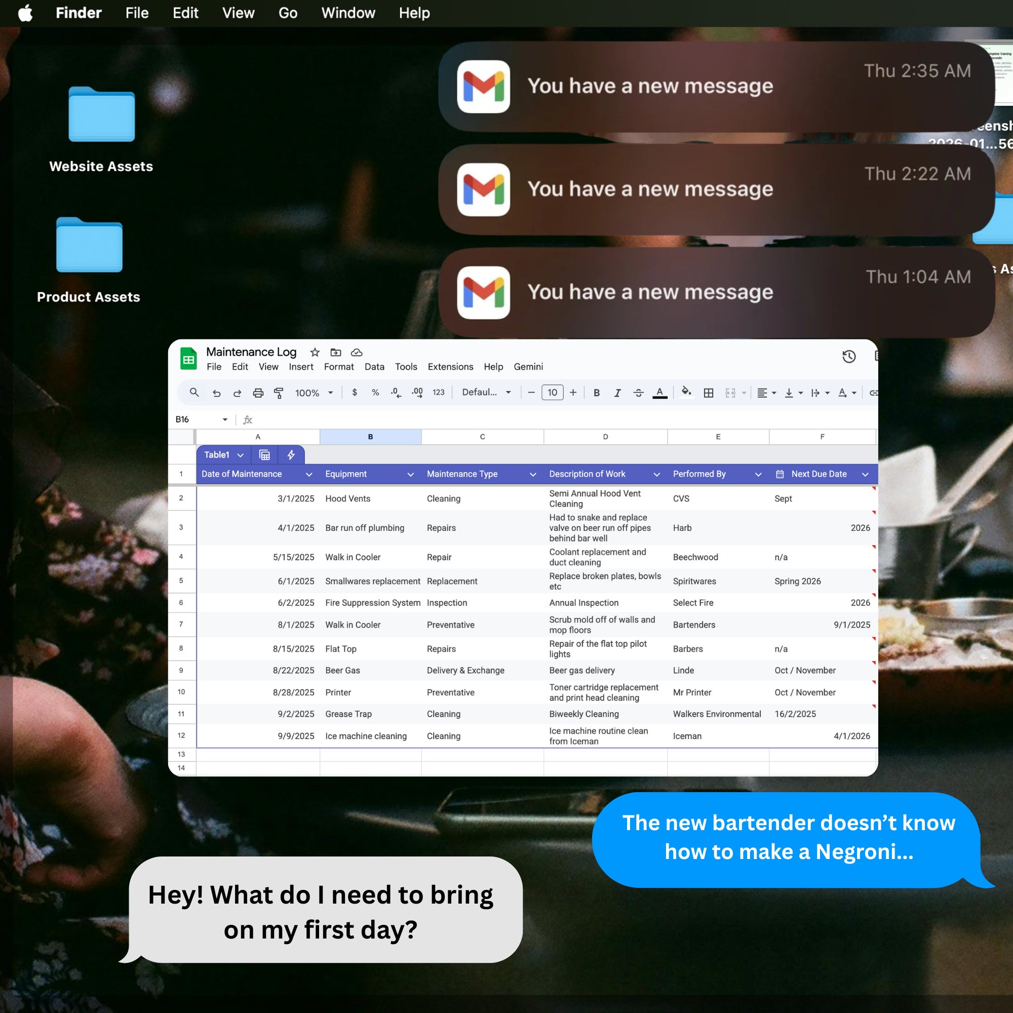 Chaotic spreadsheets and message notifications